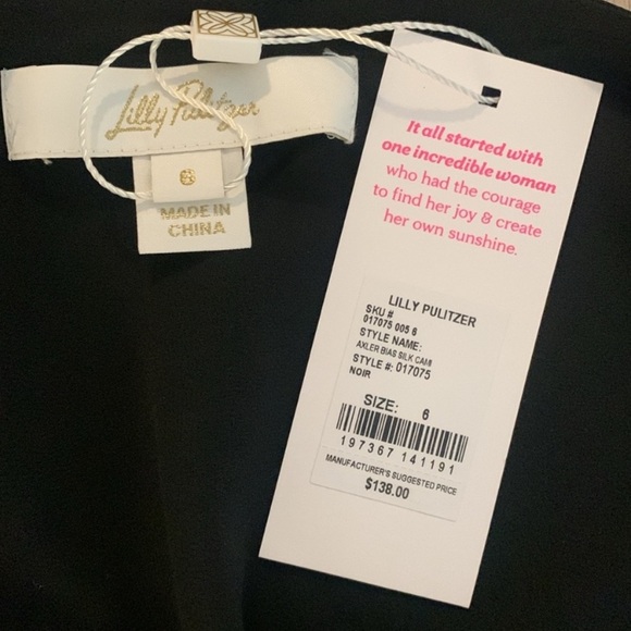 NWT Lilly Pulitzer Axler Bias Silk Cami Black - Noir Gold Chain Straps Size 6 - Picture 6 of 10